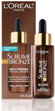 L'Oreal Paris Sublime Bronze Self Tanning Drops Gesichtstropfen mit Hyaluronsäure, Gradual Tan, Duft-Free, 1 ml