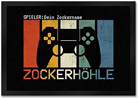 Fußmatte mit Zockerhöhle Controller Motiv - personalisiert mit deinem Namen EIN lustiges Geschenk für echte Gamer und Gamerinnen die Konsolenspiele lieben und gerne eine Runde zocken