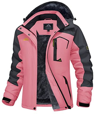 MAGCOMSEN Funktionsjacke Damen Fleece Softshelljacke Winter Wasserdicht Skijacke Damen Winddicht Outdoor Jacke Warme Gefüttert Trekkingjacke mit Mehrfachtaschen Rosig M
