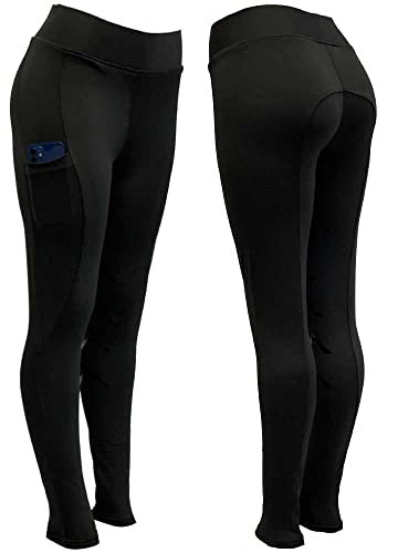 Astile Equestrian Riding Tights Riding Leggings Silicon Knee Patch Two Tone Riding Tight (Black, UK 14 (32''))
