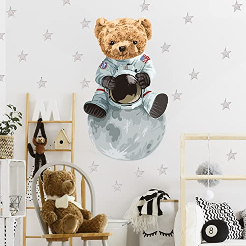 WANDKIND Astronaut Bär Wandtattoo V326 | handgezeichnet | AUFKLEBER Kindergarten | Wandsticker Kinderzimmer Deko Teddybär auf dem Mond Teddy (40 x 40 cm)