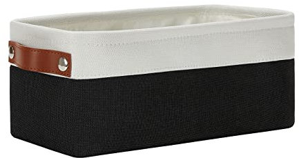 DULLEMELO Panier de rangement pour papier toilette avec poignées en cuir, pour dos de toilettes, rangement de salle de bain pour serviettes et papier (blanc et noir)