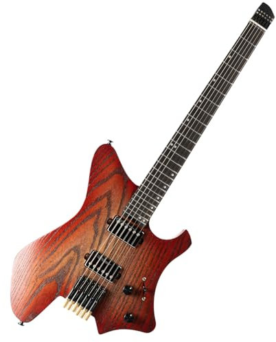 EART GW2-Pro Headless E-Gitarre feste Brücke für Reisen, geröstete Esche Solid Body - Wenge Neck, Trans White/Natural/Solid Black