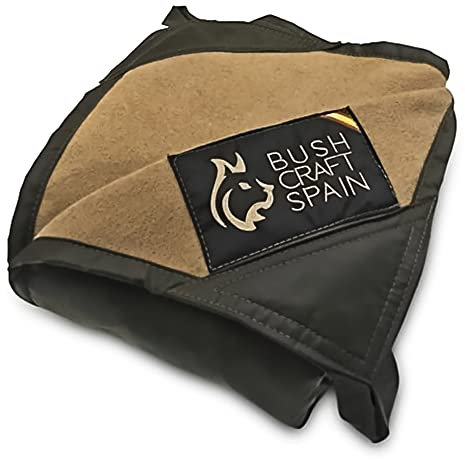 Bushcraft Spain - Vorzeltteppich - Grün und Braun - Gewachste Baumwolle und Wolle - Für die Übernachtung im Freien - Mit 4 Bindeschlaufen - Made in Spain - 200 x 150 cm - Gewicht 1,8 kg