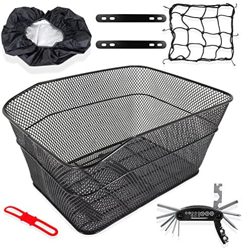 Katai - Bike Basket Rear with Cargo Net & Waterproof Cover - Bicycle Back Rack with Multi Tool Included