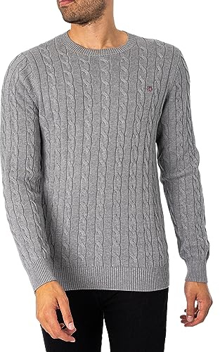 GANT Herren Cotton Cable C-Neck Pullover, Grey Melange, 5XL