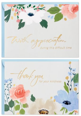 Hallmark Funeral Thank You Cards Assortment, Gold Foil Flowers (50 Thank You for Your Sympathy Cards with Envelopes)