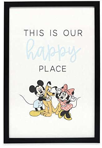 Disney Mickey und Minnie Mouse This is Our Happy Place, gerahmte Holz-Wanddekoration, große Mickey-Maus-Wandkunst für Zuhause