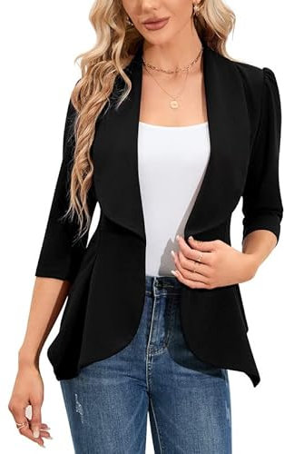 Clearlove Blazer Donna Elegante Business Blazer 3/4 Maniche Lunghe Slim Fit Primavera Giacca, Nero , XL