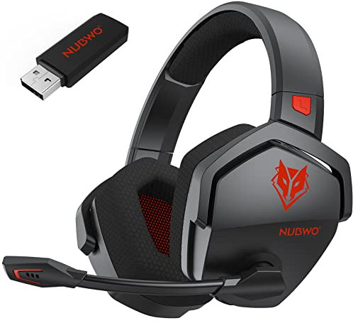 NUBWO Gaming Headset, 2.4GHz Wireless Gaming Headphone for PS4, PS5, PC, NS, 5.3 Bluetooth Headphone with 100Hr Battery, Flip Noise Canceling Microphone, 3.5mm Wired Mode for Xbox Series - Red