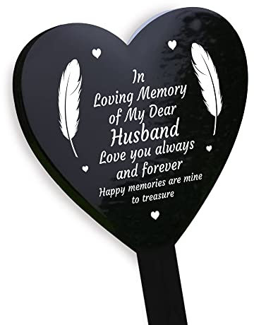 RED OCEAN Husband Memorial Grave Marker | In Loving Memory Acrylic Heart Graveside Gravestone Stake | Husband Remembrance Plaque Graveside Decoration Gift