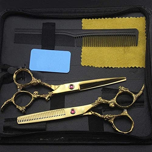Professionelles Friseurscheren-Set Friseurschere Edelstahl zum Effilierrasierer Set Stiletto Kamm Etui Haarschere Gold 6 Zoll Set-Pink-Gold