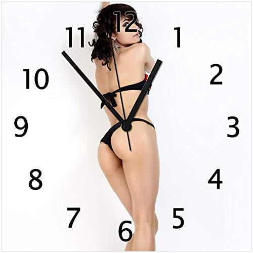Wallario Design-Wanduhr Bikinifigur aus Glas, Motiv-Uhr Größe 30 x 30 cm, Schwarze Zeiger