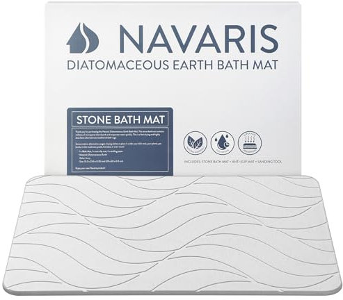 Navaris Kieselgur Badematte rutschfest - Duschvorleger Badvorleger Stein Bodenmatte - Bad Matte 60x39 cm absorbierende Badezimmermatte Badezimmerteppich - Elfenbeinfarbe