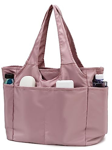 SOYMWIN Sac fourre-tout pour femme, grand sac fourre-tout avec compartiments et plusieurs poches, sac à bandoulière matelassé pour voyage, travail, sport, rose, Large
