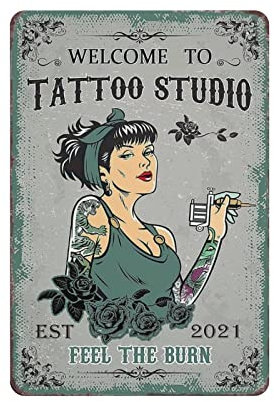 Welcome To Tattoo Studio Metallschild für Zuhause Kaffee Garage Wanddekoration Vintage Poster Bar Schilder für Home Bar Retro Metall Blechschild