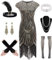 WILDPARTY 20er Jahre Kostüm Damen Charleston Kleid, Flapper Kleid mit Pailletten Perlen Fransen Netzstrümpfe, Kleider 20er Jahre Accessoires, Vintage Mafia Kostüm Damen Cocktailkleid