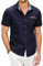 COOFANDY Mens Shirts Short Sleeve Casual Dress Denim Work Shirts Plaid Collar Regular Fit Summer Shirt Cotton Non Iron Shirt Party Navy Blue XL