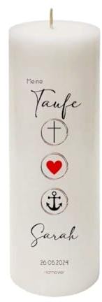 MilaBoo® personalisierte Taufkerze I 25 x 8 cm Premium Kerze beidseitig bedruckt in Farbe I Made In Germany (3 Zeichen)