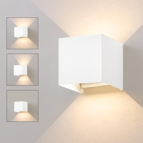Kowanie LED Wandleuchte Aussen Wandlampe - Up Down Außenwandleuchten Weiß innen Wandbeleuchtung Außenlampe Wand 5W IP65 Wasserdicht aus Metall 3000K Außenleuchte Wandstrahler für Hauswand Flur Garten