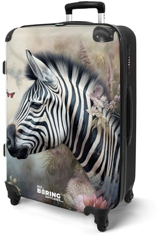 NoBoringSuitcases.com Reisekoffer, Koffer Groß, Hartschalenkoffer Groß, TSA, Reisekoffer mit Rollen Groß, Rollkoffer Mittelgroß, Großer Koffer, Koffer M, Koffer Mittelgroß (Zebra - Rosa, 67 cm - 72 L)