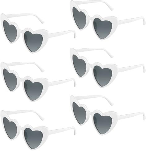 BOUBONI 6/12/24/48 Brillen Herz-Sonnenbrillen Vintage-Herzform Brille Bachelorette Sonnenbrillen für Damen Hochzeitsfeier (6, White)
