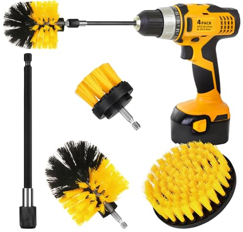 CasaCulina Juego de 4 accesorios de cepillo de taladro, cepillo de limpieza para taladro, cepillos de limpieza eléctricos con accesorio extendido, kit de limpieza multiusos para lechada, suelo,