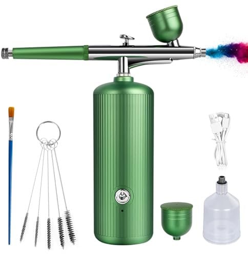 Airbrush Kit with Compressor - Rechargeable Portable Non-Clogging High-Pressure Air Brush Set with Nozzle and Cleaning Brush Set for Nail Art, Makeup, Barber, Cake Decor, Model Painting