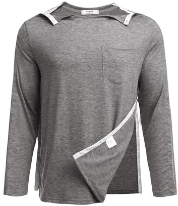 PINSPARK Sport T-Shirts T-Shirts entièrement détachables pour Hommes après Une Chirurgie de l'épaule avec Bouton-Pression pour dialyse et accès au Port de Chimio S-XXL