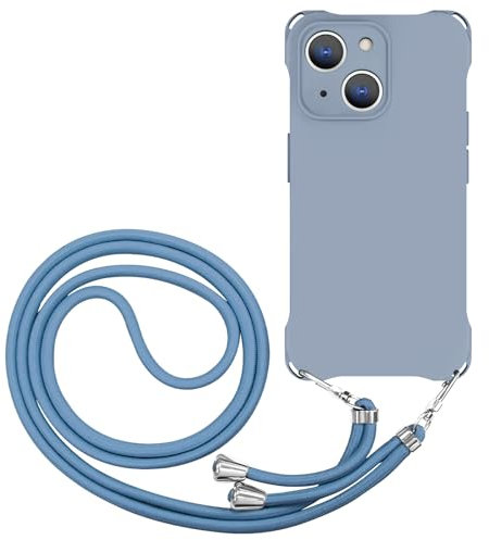 CAROKI Crossbody iPhone 13 Case, Lanyard Protective Liquid Silicone Case with Adjustable Length Detachable Lanyard Rope Shockproof Hands-Free Phone Cover for iPhone 13 6.1-Dark Blue