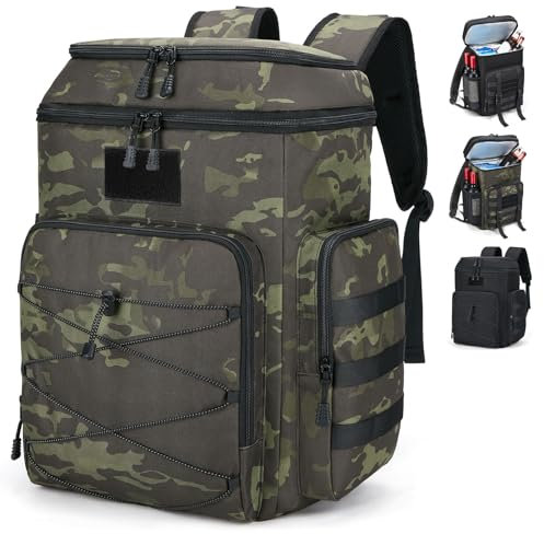 Mochila Nevera Doble 30L Mochilas termicas para Picnic - Mochila Nevera portatil Grande Impermeable y a Prueba de Fugas,Bolsa termica Multiusos para Camping/BBQ/Viajes/Pesca y Playas Camu negroA