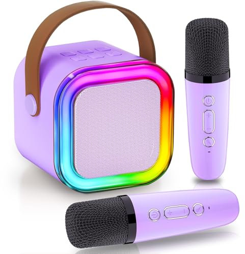 Bluetooth Speaker & Karaoke Machine with 2 Microphones for Kids Adults, Mini Portable Speakers Wireless, Gift for Girls Ages 4-12+, Kids Microphone Wireless for Girls, Party Singing Set