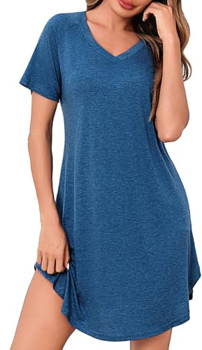 Marvmys Chemise De Nuit Femme Manches Courtes Nuisette Femme s Col V Vetements D'Intérieur en Coton à Rayures Confortables pour Dames S-3XL
