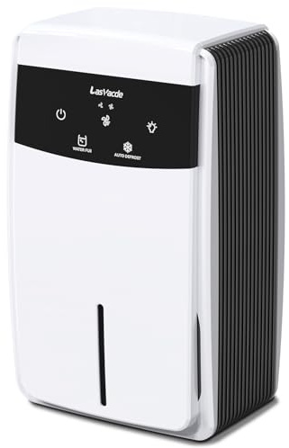 LasVacde Deumidificatore con tubo di scarico per bagno, 2,7 l, deumidificatori per casa, camera da letto, cantina e camper, con spegnimento automatico, aromaterapia