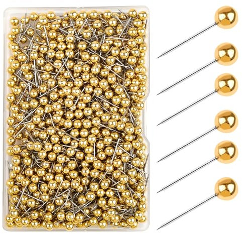 600 Stück Pinnadeln Golden Rundkopf Stecknadeln, Map Push Pins, Pinnwandnadeln mit Stahlspitze, Wiederverwendbar Pins für Pinnwand, Karte, Foto Wand, Handwerk, Markierung