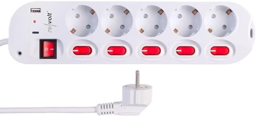 revolt Mehrfachsteckdosen: 5-fach-Steckdosenleiste, einzeln schaltbar, mit 1x USB-C PD, 1x USB-A (Mehrfach Steckdosenleiste, abschaltnbar, Handy Ladestation)