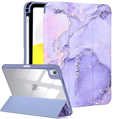 Fycyko Funda para iPad Air de 11 pulgadas M3 2025/M2 2024/5ª generación 2022/4ª generación 2020 con soporte para lápiz, soporte triple con resistente a arañazos y golpes, diseño magnífico, mármol lila