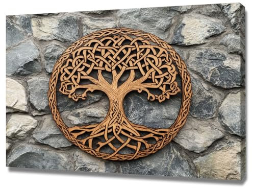 WUFIEA Albero Della Vita Quadri, Addobbi per alberi intagliati in legno Decorazione Murale Camera da letto Soggiorno Quadro - 60x90cm Incorniciato(grigio)