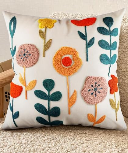 DIELIANHUA Blumen Kissenbezug 45x45, Kissenbezug Blumen, Sommer Kissenbezugs, Kissenbezugs Blumen Bestickt, Frühlings- Und Sommerdekoration für Zuhause, Sofa-Wohnzimmerdekoration
