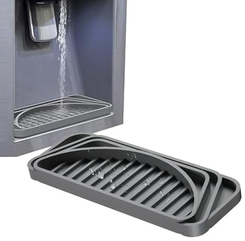 ZAAWUUT Upgraded Refrigerator Drip Catcher Tray,Fridge Water Dispenser Drip Tray Prevents Water Spots and Spills,Mini Non-slip Silicone Dispenser Drip Collector (Gray, Rectangle)