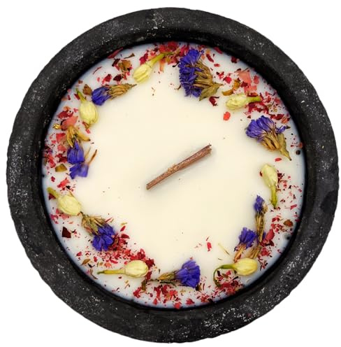Mugge Schreck Citronella Betonkerze mit Blütenverzierung | Handgemacht, Hochwertiger Holzdocht, Aus dem Südschwarzwald, Geschenkverpackung