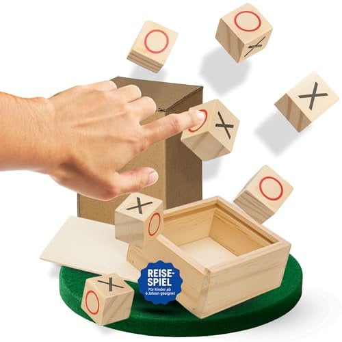 Reisespiel 'Tic-Tac-Toe' - Handliches Mini Brettspiel aus Holz - ideal als Familienspiel & Kinder geeignet ab 6 Jahren - Gesellschaftsspiel fürs Auto, am Strand oder beim Camping, Farbe:natur
