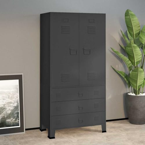 HUAKEHOM Industrial Kleiderschrank Garderobenschrank Schlafzimmerschrank Metallschrank Lagerschrank Mehrzweckschrank Schrank Anthrazit 90x50x180 cm Metall