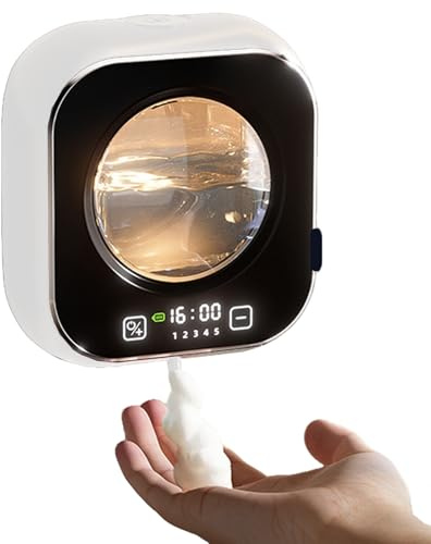 Seifenspender Wandbefestigung,320ML No Touch Seifenspender,USB C Seifenspenders, mit Umgebungsbeleuchtung,Automatic Soap Dispenser für Bad, Küche & Büro,Fünf Einstellbare Stufen,Weiß