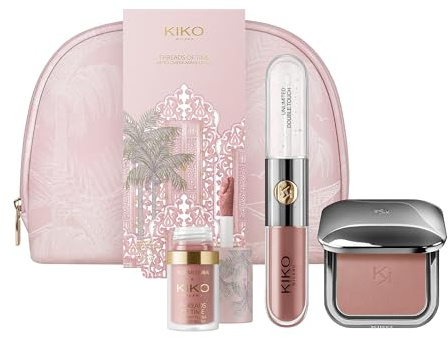 KIKO Milano Threads Of Time Lip To Cheek Make Up Kit, Coffret Cadeau Maquillage : Rouge À Lèvres Et Brillant À Lèvres 2 En 1, Blush Liquide Et Blush En Poudre
