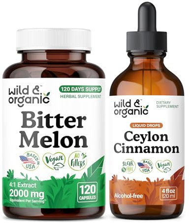 Wild & Organic Bitter Melon 120 Capsules & Ceylon Cinnamon Tincture 4 fl oz