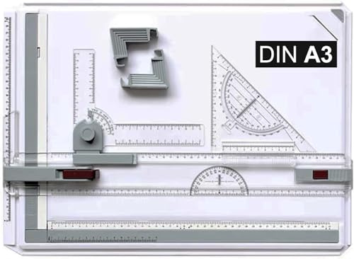 ARATERVIO Professionelle Zeichenplatte DIN A3 mit Schiebelineal & Zubehör - Präzisions-Zeichenbrett für Ingenieure, Architekten & Studenten - Inkl. T-Quadrat, Winkelmesser & Papierhalter