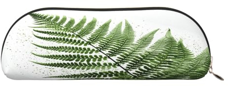 QMKFWT Natural Plant Silhouette Fern Leaf Pencil Pouch Leather,Small Pen Bags With Zipper For Pencils,Pens,Markers,Makeups,Change,Coins