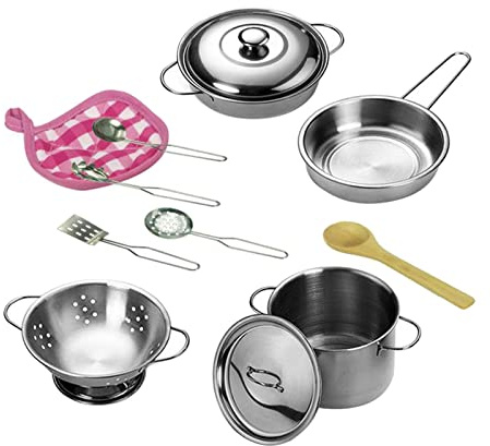 DuskHaven 12 Accessoires de Jeu de Rôle pour Enfants, Ustensiles de Cuisine et Batterie de Cuisine, Jouets éducatifs pour Filles
