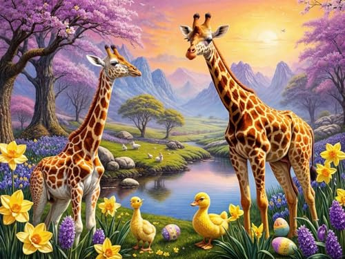 1000 Teile - 75 x 50 cm Puzzle für Erwachsene,Schwierig & herausfordernd,Familienspiel,Landschaft Giraffe Tiere großes Klassische Jigsaw Puzzles,Geschenk für Puzzle-Liebhaber